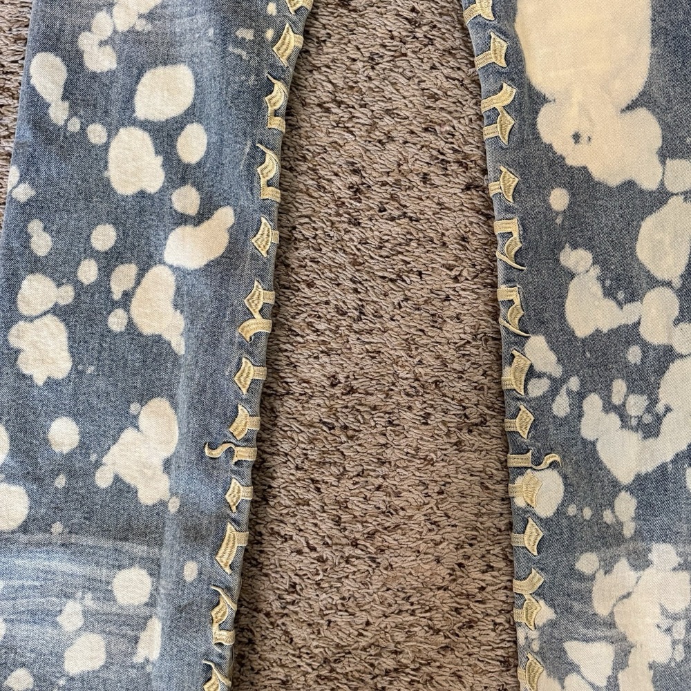 NOVA Bleached Denim Jeans Men Size 34 Embroidered Gothic Raw Hem - Picture 5 of 16